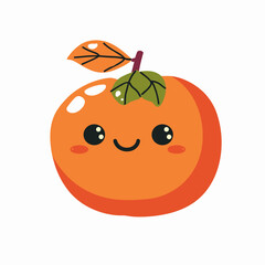 Obraz premium A cartoon drawing of an Persimmon fruit with a leaf on top. The Persimmon is ripe and ready to eat