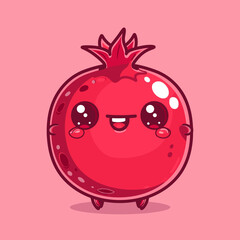 Fototapeta premium A cartoon Pomegranate fruit with a smile on its face. The image is in blue