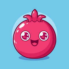 Obraz premium A cartoon Pomegranate with a big smile on its face. The fruit is red and has a green stem