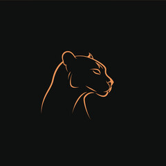 Elegant panther profile outlined against dark background, minimalist feline design, orange lines form sleek big cat. Stylish panther silhouette portrays strength grace, ideal modern decor