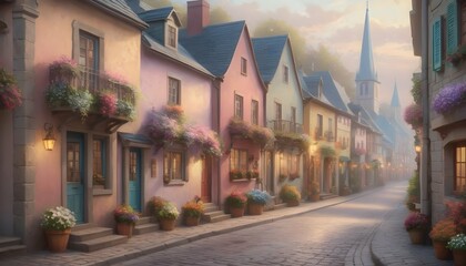 A Charming Cobblestone Street Lined With Colorful