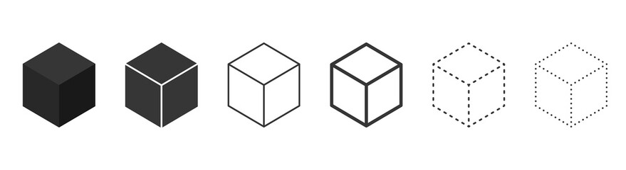 Set of cube isolated icons. Set of 3d cube symbols on white background for web and app design. Vector illustration.