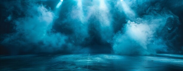 Abstract dramatic background of an empty stage with spotlights and fog. Empty scene for product...