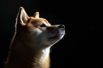Mystic portrait of Shiba Inu, full body view, full body shot, Depth of Filed, isolated on Black background
