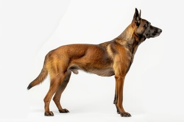 the beside view Belgian Malinois dog standing, left side view, 