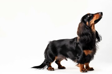 the beside view Dachshund dog standing, left side view, 