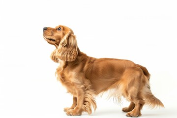 the beside view Cocker Spaniel dog standing, left side view, 