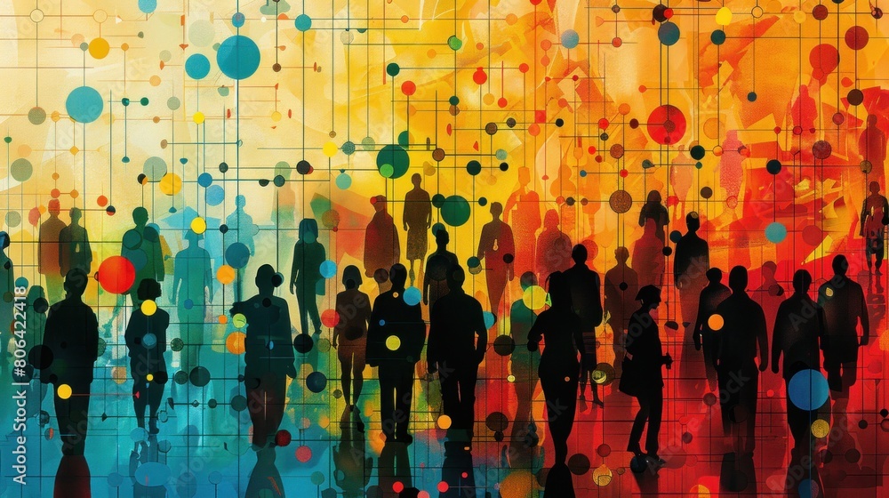 Poster within a tapestry of blank spaces, the silhouette of a network icon emerges, representing the interc