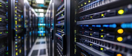 Naklejka premium Data Center Server Room, fiber optic, data center server, data center cloud, data center construction, data center abstract, data center server,