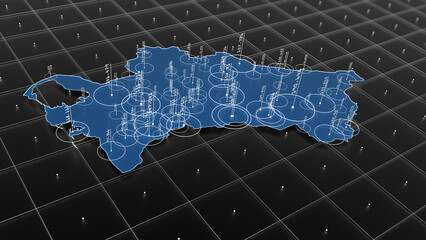 Turkmenistan blue map big data visualization. Futuristic infographic map. Information aesthetics. Complex visual data. Complex data graphic visualization. 3D render illustration.