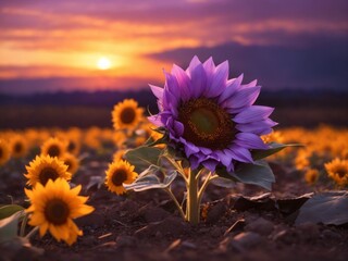 "Twilight Reverie: Sunflower's Graceful Descent in Dusk's Embrace"