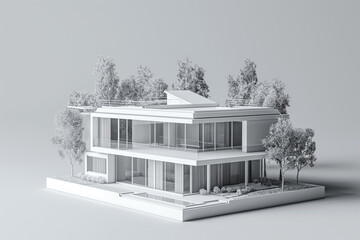 Contemporary Two-Story Residential Structure Featuring Large Windows and Sleek Minimalist Aesthetics.