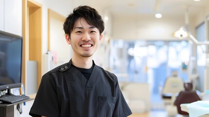 笑顔の歯科衛生士の日本人男性