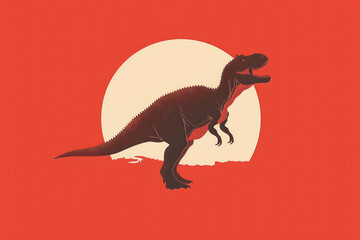 t-rex dinosaur silhouette against a fiery red sun background