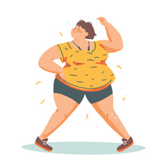 Plussize woman dancing confidently happy active lifestyle. Cheerful curvy female enjoying life body positivity movement. Confident dancer oversized clothing joyful expression isolated white