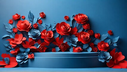 Romance in Blue: Podium Background with Rose Accents