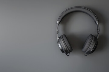 Modern Black Wireless Headphones Isolated on Grey Background, With Sleek Design
