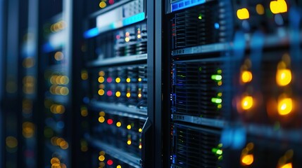 Naklejka premium Data Center Server Room, fiber optic, data center server, data center cloud, data center construction, data center abstract, data center server,
