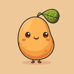 Fototapeta premium A cartoonish orange fruit Tamarillo with a green leaf on top. The fruit is smiling and has a happy expression