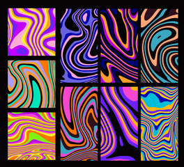 Big set of psychedelic trippy textures in neon vivid colors.