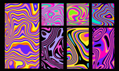 Big set of psychedelic trippy textures in neon vivid colors.