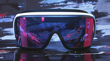 Artist paints vibrant canvases, expressing creativity and emotion with every brushstroke with virtual reality sunglass