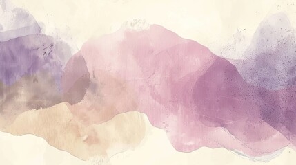 A watercolor painting of a mountain range with a pink and purple background.