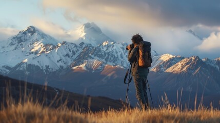 Fototapeta premium Photographer is watching at mountains