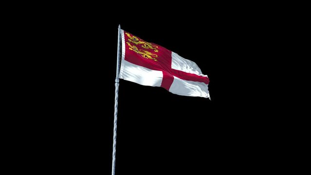Sark flag Waving Realistic With Sky with Alpha Channel