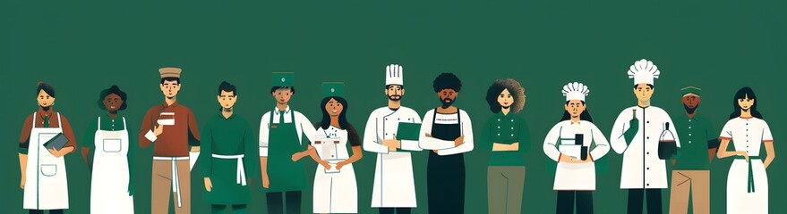 A diverse group of professionals showcasing a range of culinary roles