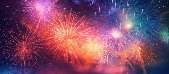 Naklejka premium New year fireworks copy space, color gradient background