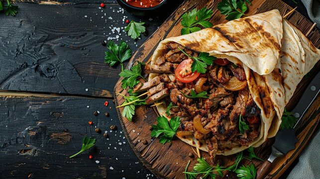 Doner kebab in minimal style. Street food concept. Generative Ai