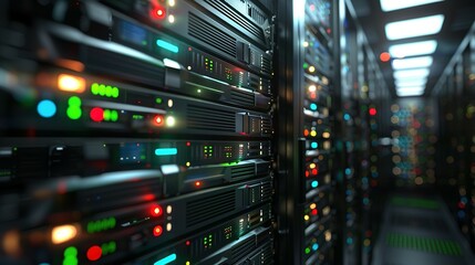 Naklejka premium Data Center Server Room, fiber optic, data center server, data center cloud, data center construction, data center abstract, data center server,