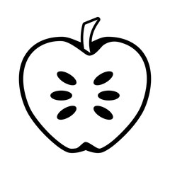 An apple sliced in half in line art vector style