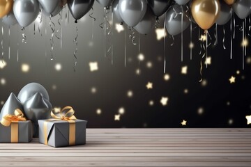 Gift Box With Bow and Balloons