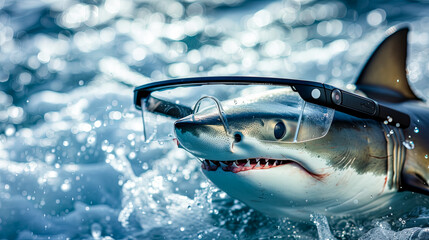 shark with vision virtual reality sunglass solid background