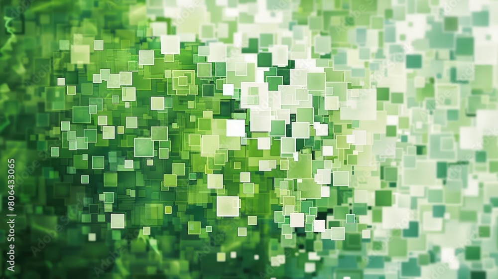 Poster green and white squares of different sizes on a dark background. aig51a.