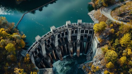 Aerial View of Hydroelectric Dam: Powering Industry and Harnessing Nature's Energy