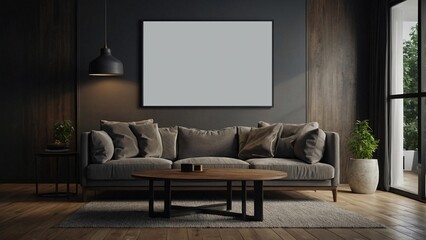 Mock up wall art frame for printable living room interior