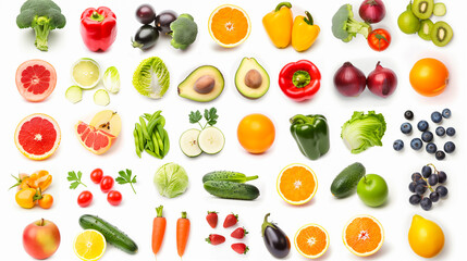 Colorful Array of Fresh Fruits and Vegetables Isolated on White Background: A Healthy Eating Concept
