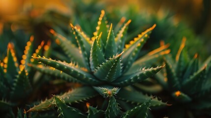close up of thorny green leaves of a succulent plant