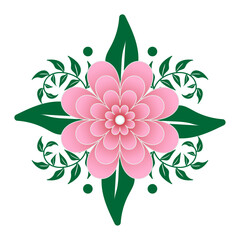 Pink flower with green leaves Vectors