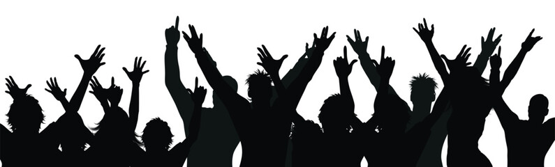 Cheering crowd silhouette excited young people with hands up happy friends group nightclub discotheque cheerful visitors