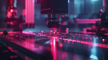 On a nearby table a mechanic is using a specially designed laser ter that uses quantum tunneling to create precise s in materials.