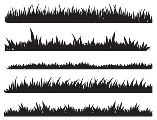 Grass silhouette seamless pattern. Nature lush landscape background Horizontal black contour isolated on white. Symbol of field lawn, park and meadow, fresh, summer. Design element Vector illustration