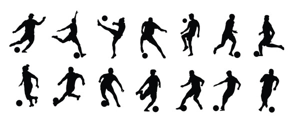 soccer player silhouette illustration. vector set of football (soccer) players. Vector illustration.