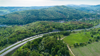 Aerial View of Road Surrounded by Trees