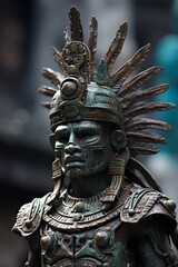 Intricate aztec warrior statue