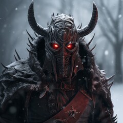 Fototapeta premium Demonic warrior in snowy environment