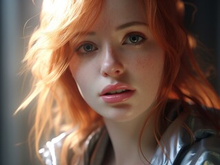 Fototapeta premium Portrait of a young woman with vibrant red hair